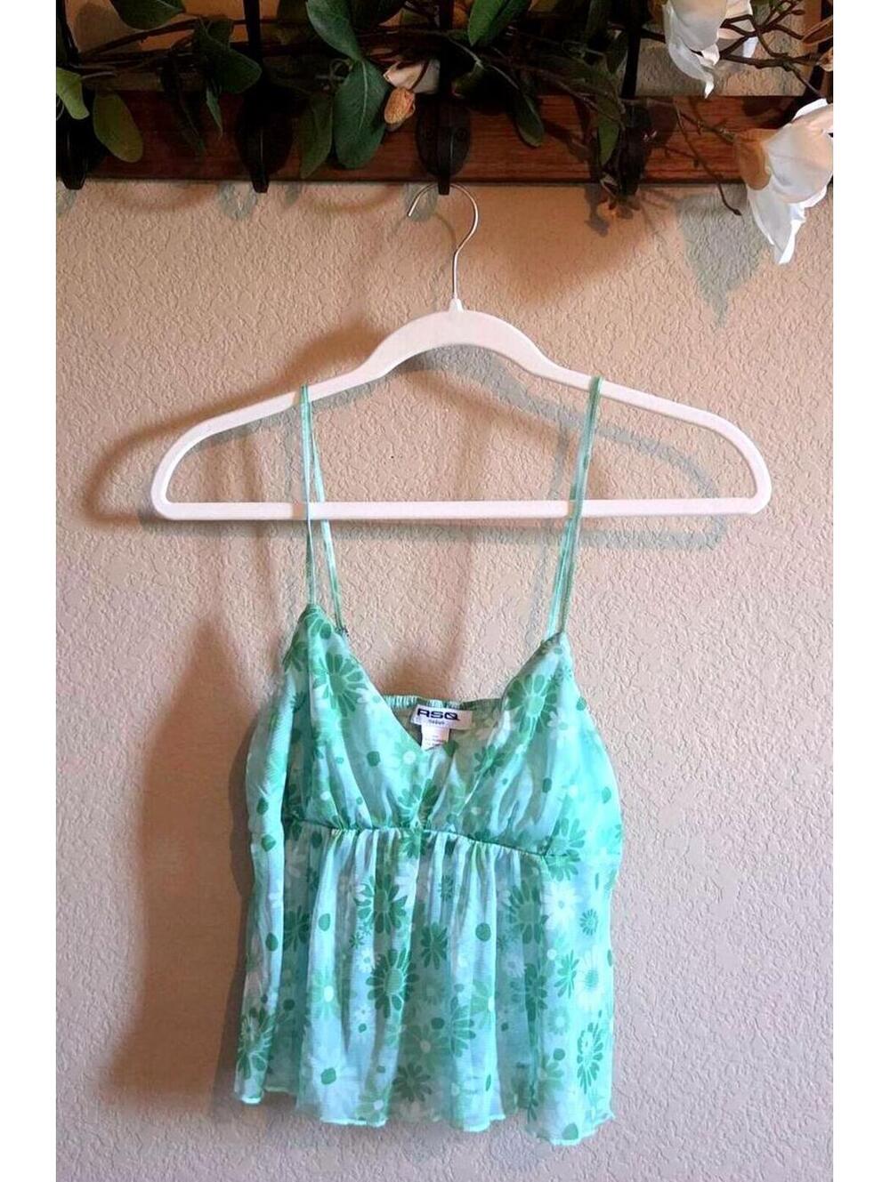 RSQ Medium Green Floral Spaghetti Strap Tank Top